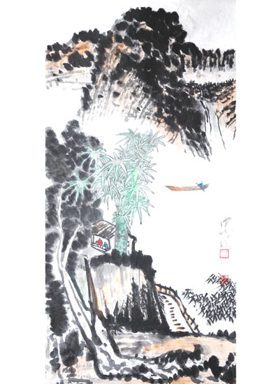 人间仙境——好山好水有人家  尺寸：68×136cm.JPG